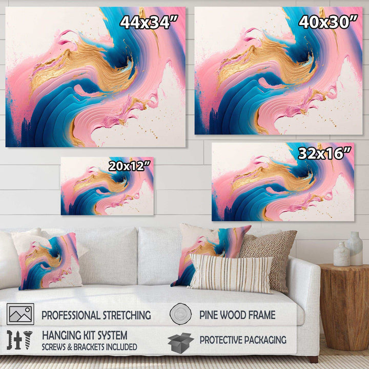 Pink And Gold Waves  - Modern Bedroom Wall Art