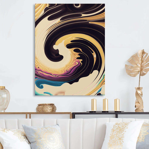 Purple, Gold And Blue Swirl I - Modern Living Room Wall Decor