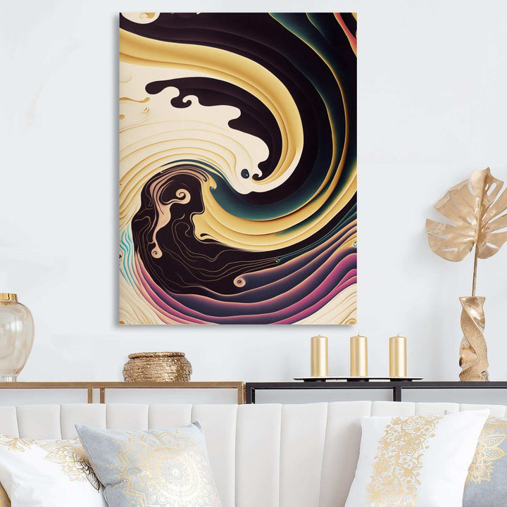Purple, Gold And Blue Swirl III - Modern Bedroom Wall Art