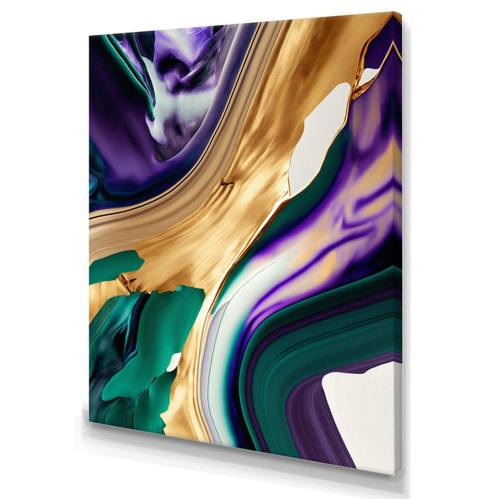 Purple, Green And Gold Bold Strokes I - Modern Living Room Wall Decor