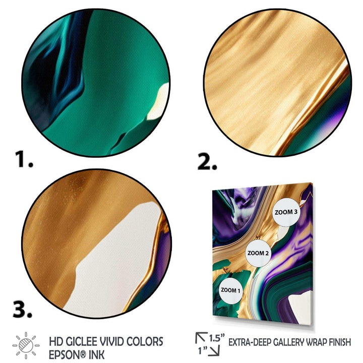 Purple, Green And Gold Bold Strokes I - Modern Living Room Wall Decor