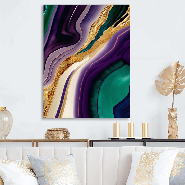 Purple, Green And Gold Bold Strokes II - Modern Bedroom Wall Art