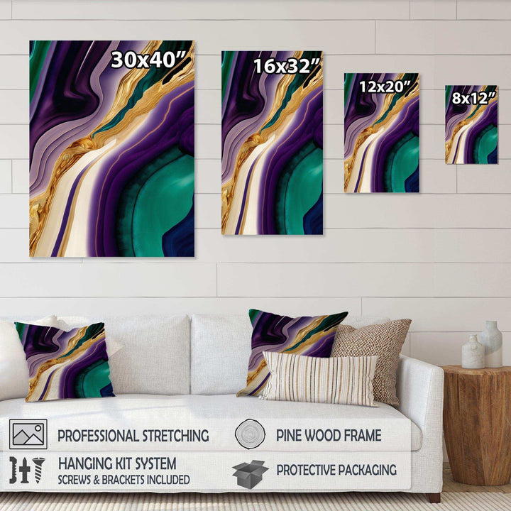 Purple, Green And Gold Bold Strokes II - Modern Bedroom Wall Art