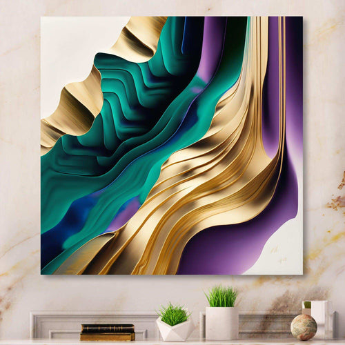 Purple, Green And Gold Bold Strokes III - Modern Wall Art Prints