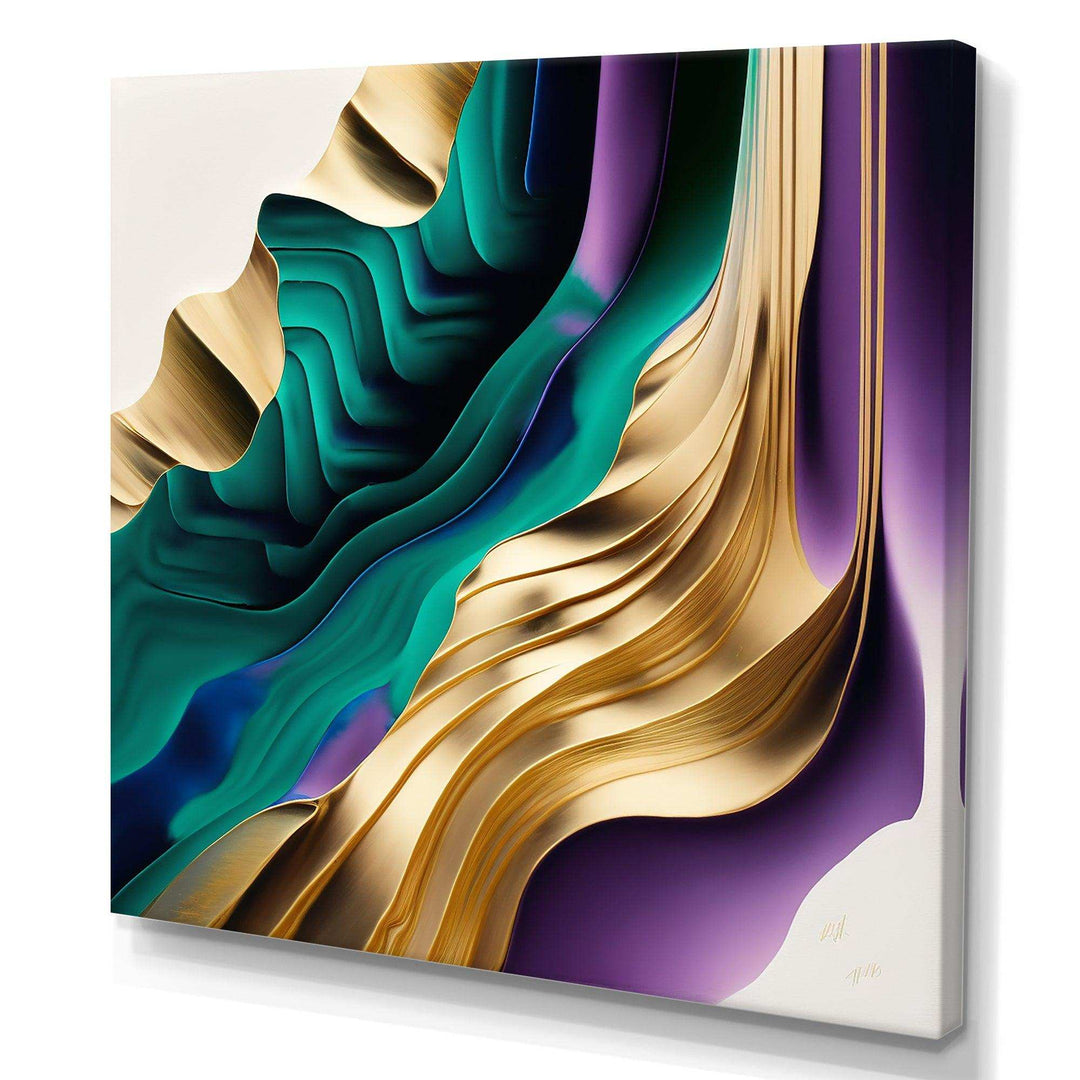 Purple, Green And Gold Bold Strokes III - Modern Wall Art Prints