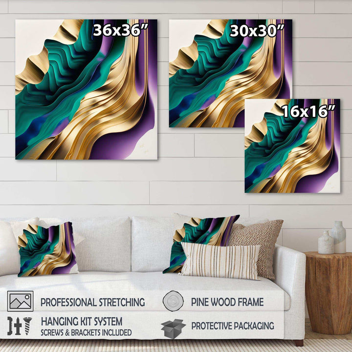 Purple, Green And Gold Bold Strokes III - Modern Wall Art Prints