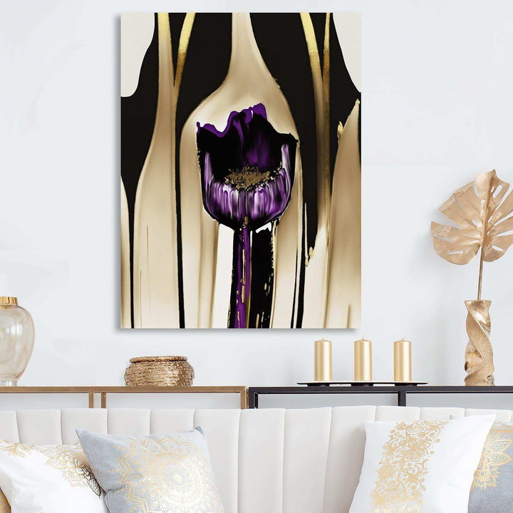 Purple Flower Flower On Abstract Paint IV - Traditional Canvas Wall Art