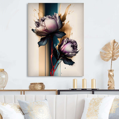 Red Peony Flower On Abstract Paint III - Modern Living Room Wall Decor
