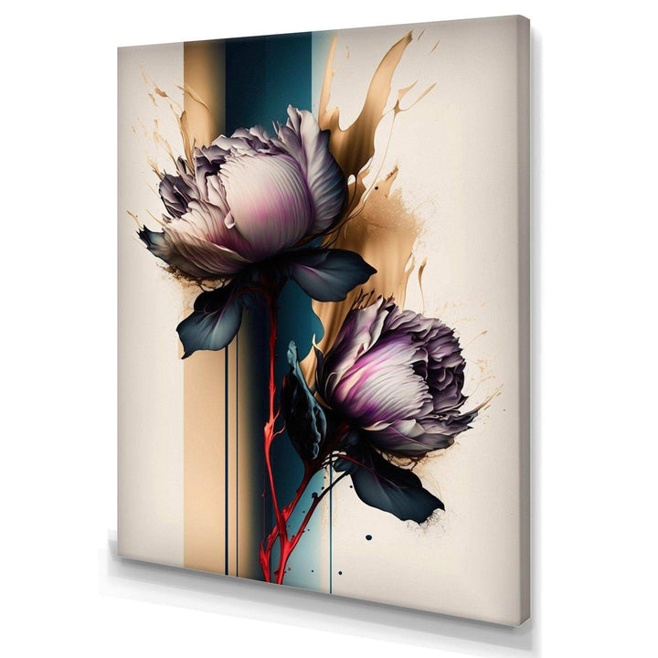 Red Peony Flower On Abstract Paint III - Modern Living Room Wall Decor
