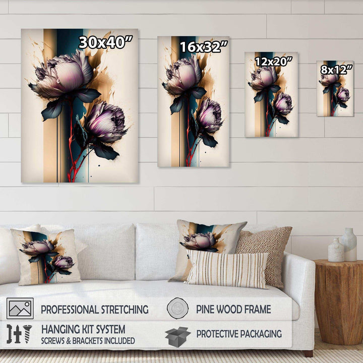 Red Peony Flower On Abstract Paint III - Modern Living Room Wall Decor