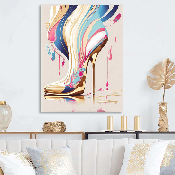 Pink And Blue Art Deco High Heel Boots I