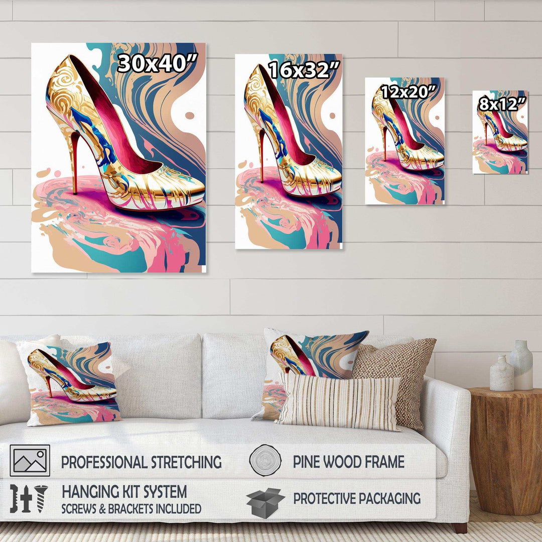 Pink And Blue Art Deco High Heel Shoes IV