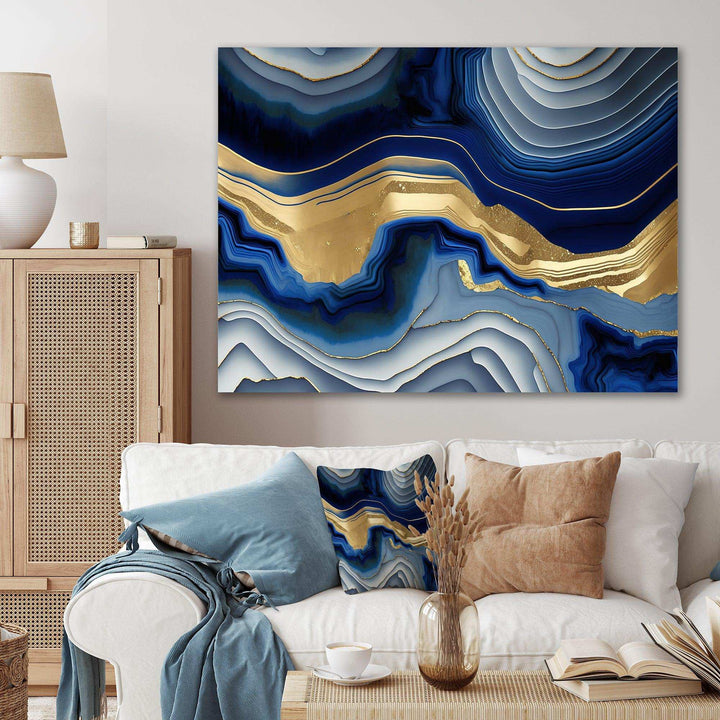 Vibrant Blue And Gold Flow Art I - Modern Canvas Wall Art