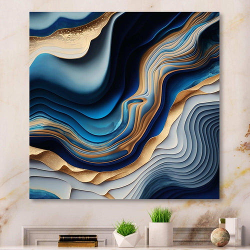 Vibrant Blue And Gold Flow Art II - Modern Bedroom Wall Art