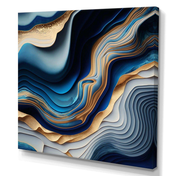 Vibrant Blue And Gold Flow Art II - Modern Bedroom Wall Art