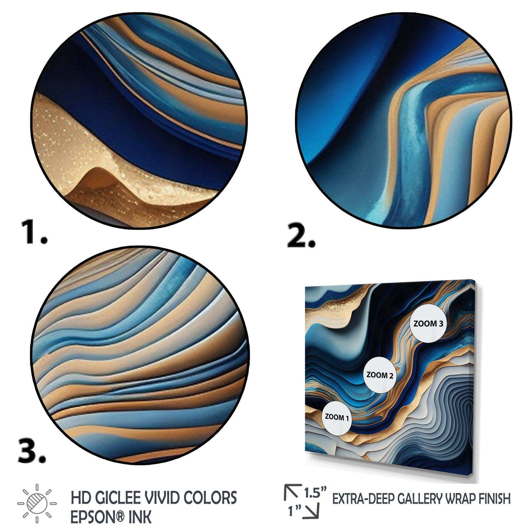 Vibrant Blue And Gold Flow Art II - Modern Bedroom Wall Art