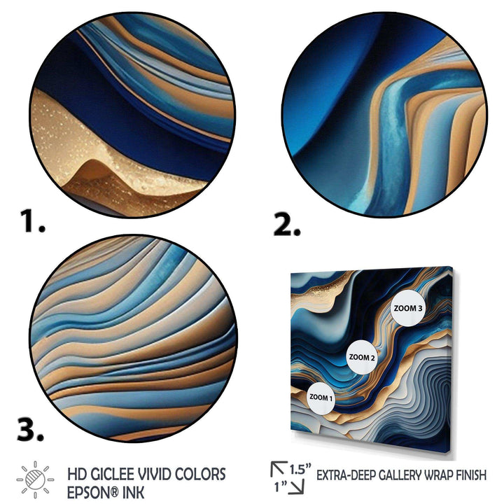 Vibrant Blue And Gold Flow Art II - Modern Bedroom Wall Art