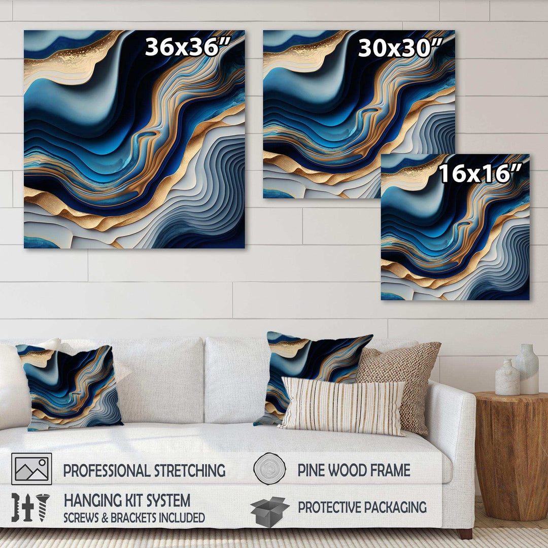 Vibrant Blue And Gold Flow Art II - Modern Bedroom Wall Art