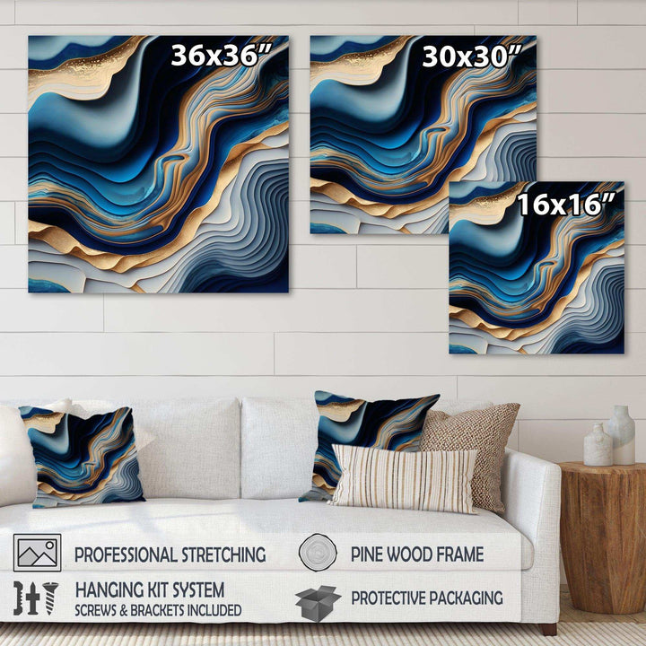 Vibrant Blue And Gold Flow Art II - Modern Bedroom Wall Art