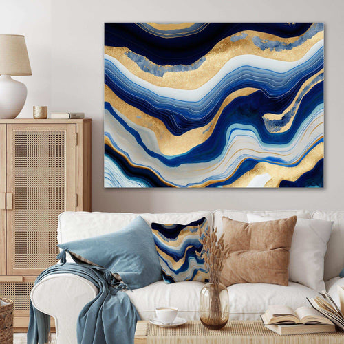 Vibrant Blue And Gold Flow Art IV - Modern Living Room Wall Decor
