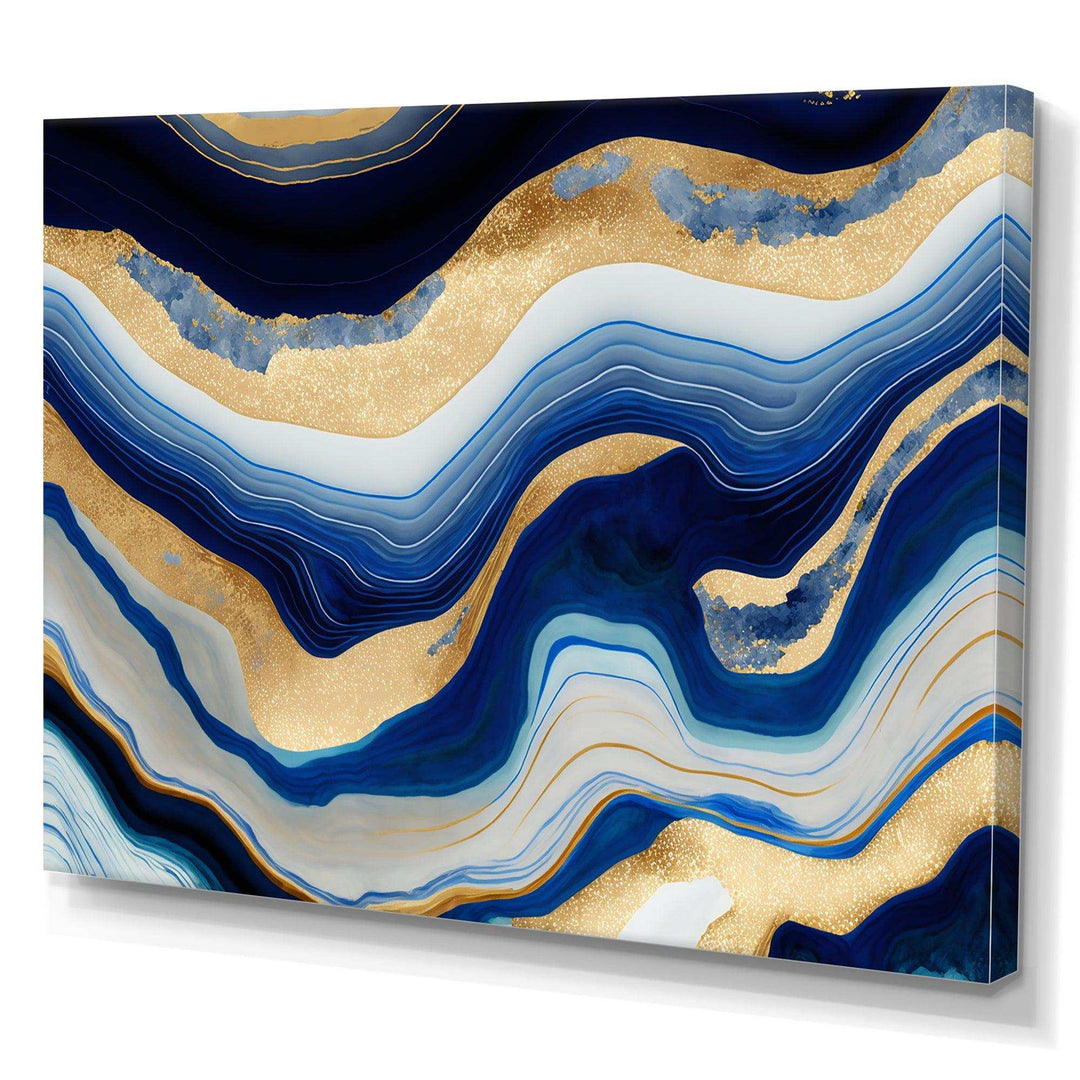 Vibrant Blue And Gold Flow Art IV - Modern Living Room Wall Decor