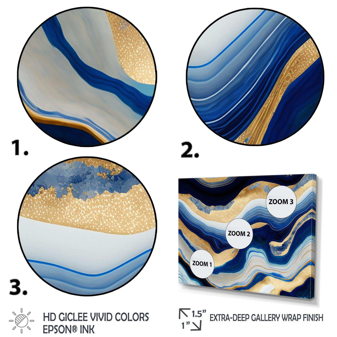Vibrant Blue And Gold Flow Art IV - Modern Living Room Wall Decor