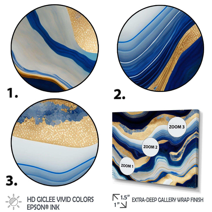 Vibrant Blue And Gold Flow Art IV - Modern Living Room Wall Decor