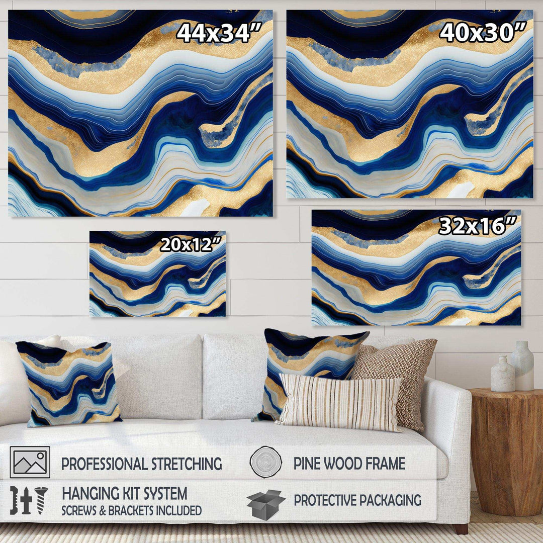 Vibrant Blue And Gold Flow Art IV - Modern Living Room Wall Decor