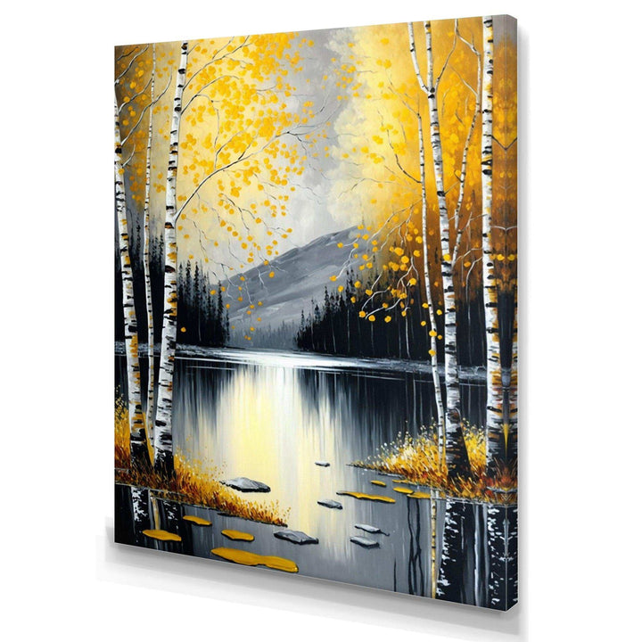 Monochrome Golden Birch Trees By The Lake I