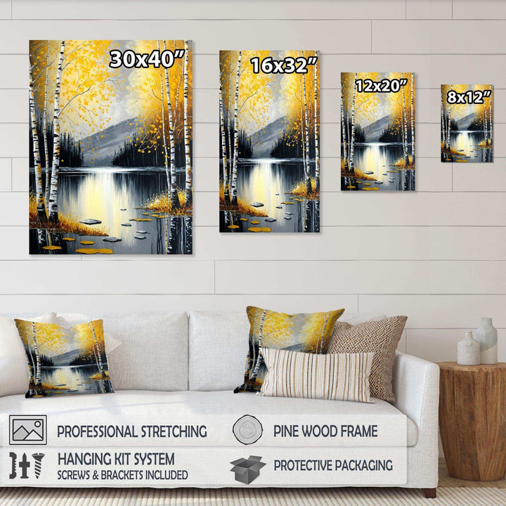 Monochrome Golden Birch Trees By The Lake I