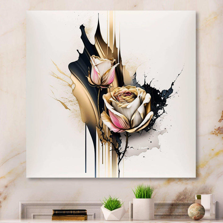 Roses Flow Flower On Golden Beige Paint VI