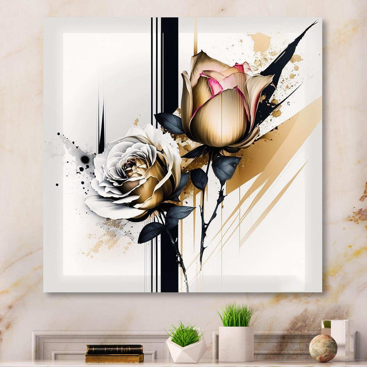 Roses Flow Flower On Golden Beige Paint VII