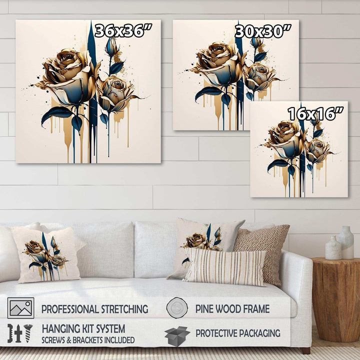 Roses Flow Flower On Golden Beige Paint VIII
