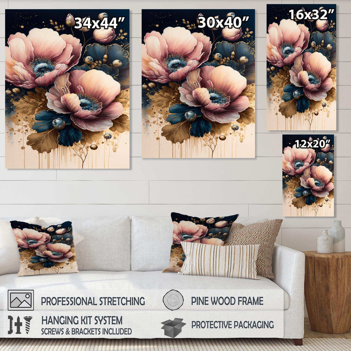 Bold Pink And Blue Poppy Flowers I