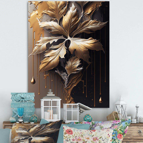 Gold Abstract Leaves I - Traditional Canvas Wall Art