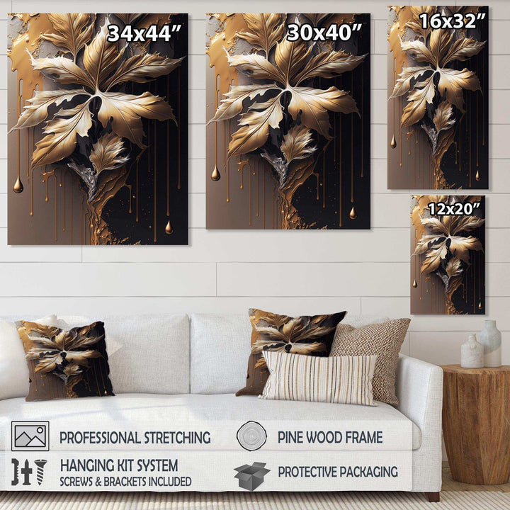 Gold Abstract Leaves I - Traditional Canvas Wall Art