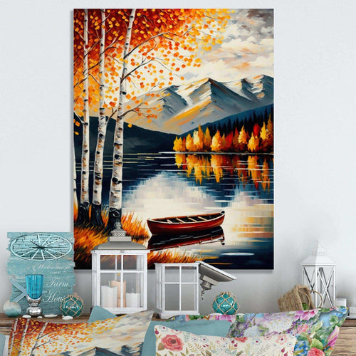 Red And Orange Birch Trees By The Lake VII