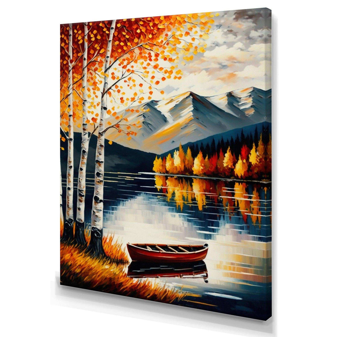 Red And Orange Birch Trees By The Lake VII