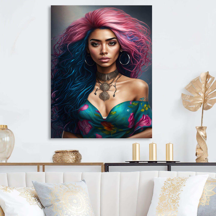 Fashion Indian Woman In Pink And Blue II