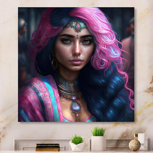 Fashion Indian Woman In Pink And Blue IV