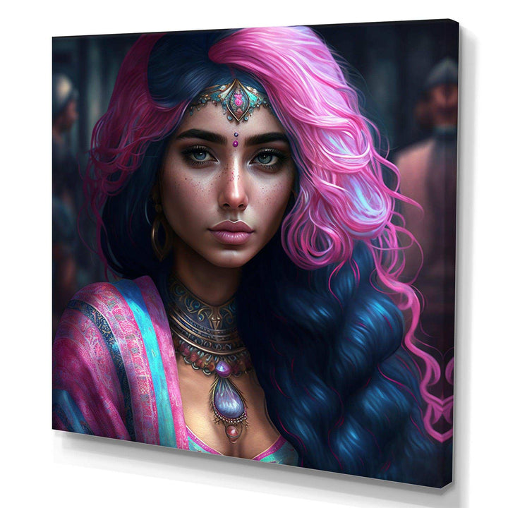 Fashion Indian Woman In Pink And Blue IV
