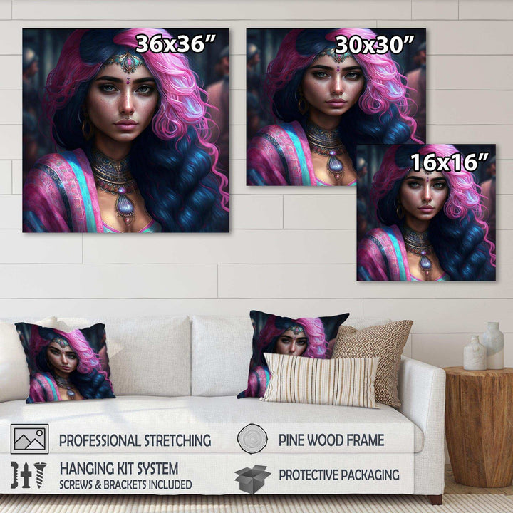 Fashion Indian Woman In Pink And Blue IV