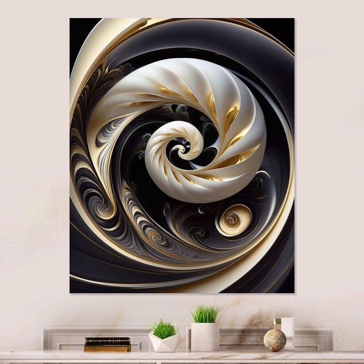 Gold Black And White Stained Glass V - Modern Bedroom Wall Art