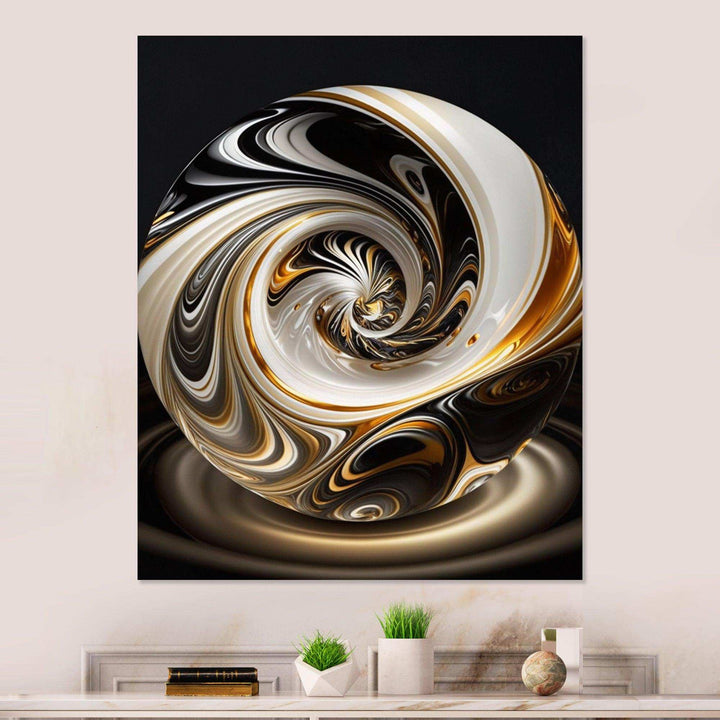 Gold And Black Stained Glass Spiral II - Modern Bedroom Wall Art