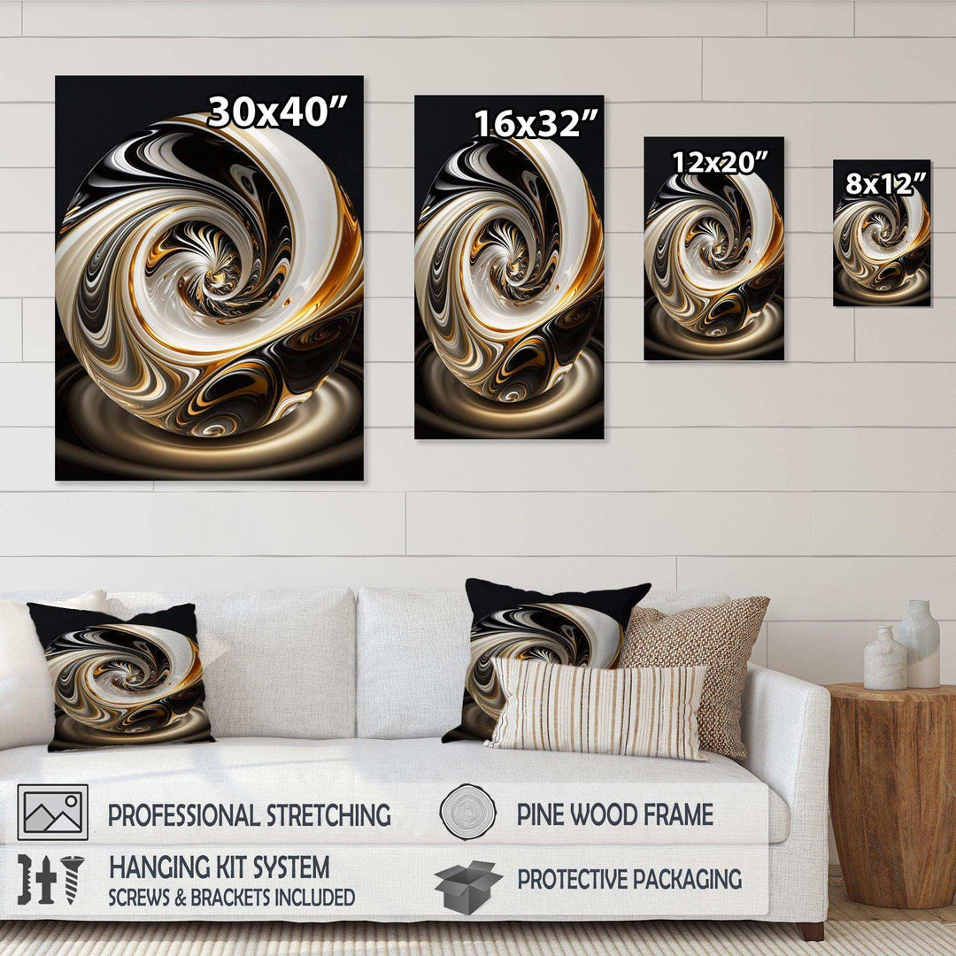 Gold And Black Stained Glass Spiral II - Modern Bedroom Wall Art