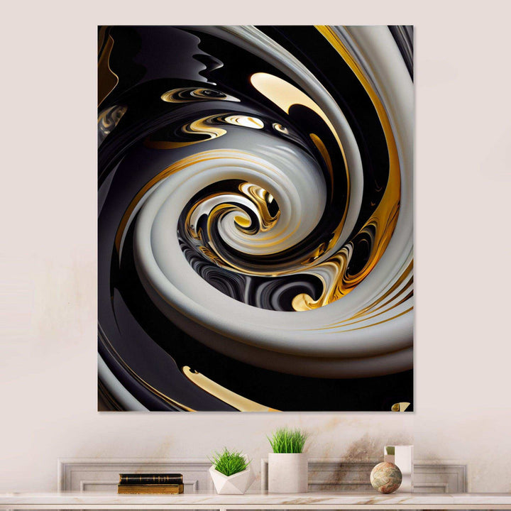Gold And Black Stained Glass Spiral III - Modern Wall Art Prints