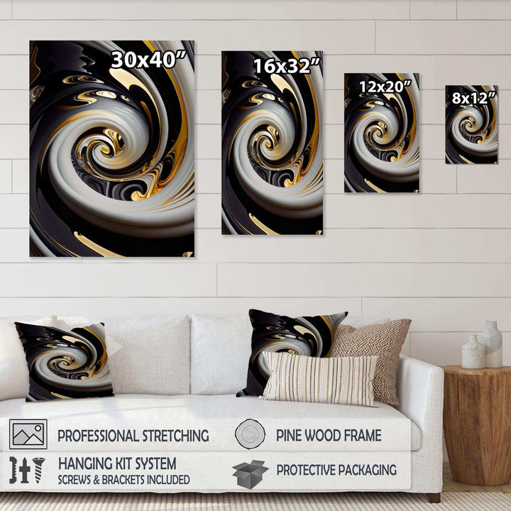 Gold And Black Stained Glass Spiral III - Modern Wall Art Prints