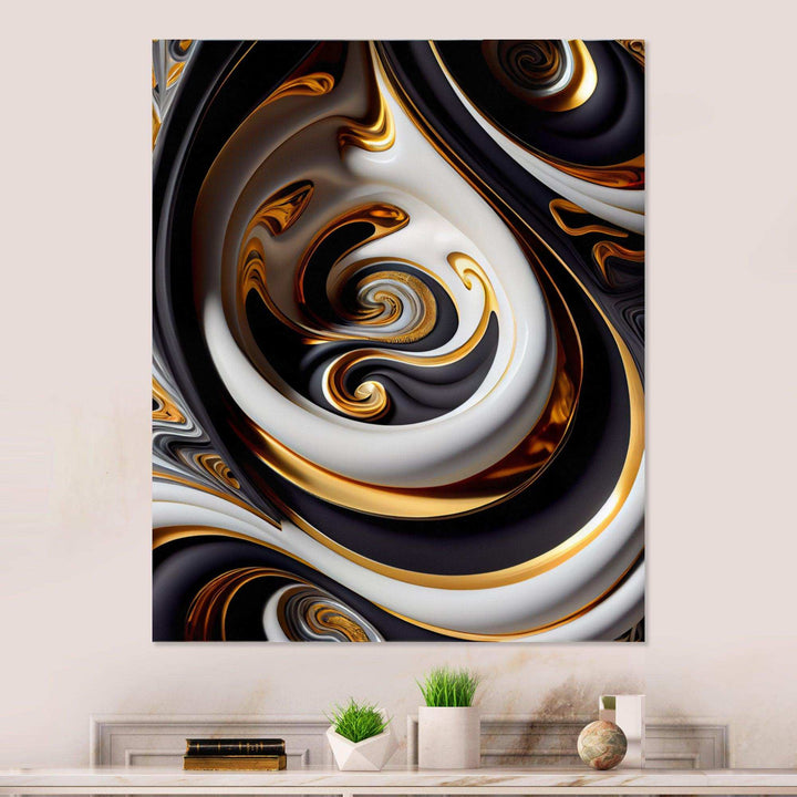 Gold And Black Stained Glass Spiral IV - Modern Canvas Wall Art