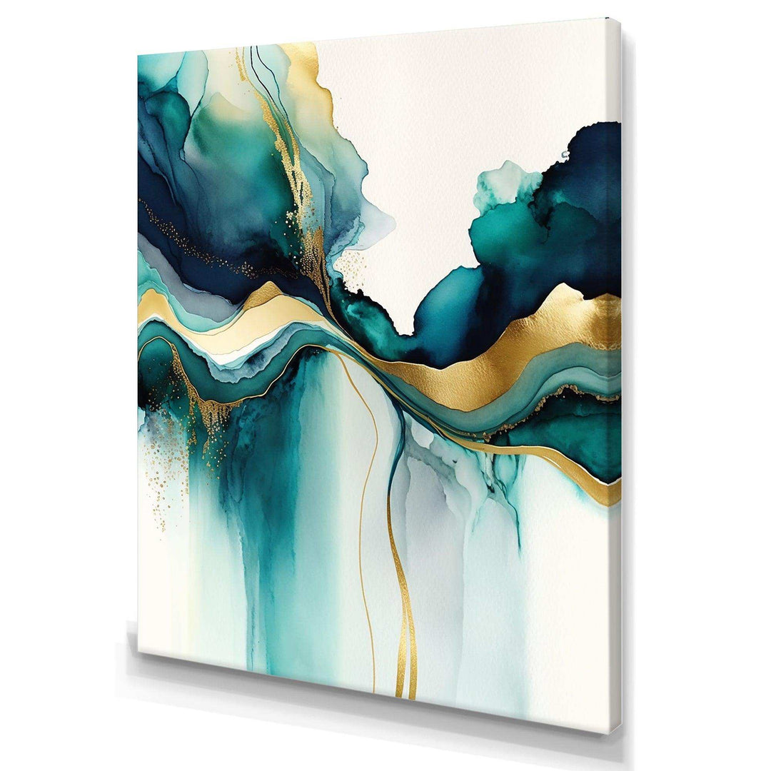 Teal And Gold Abstract Expression I - Modern Living Room Wall Decor