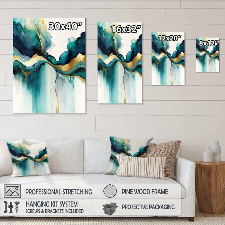 Teal And Gold Abstract Expression I - Modern Living Room Wall Decor